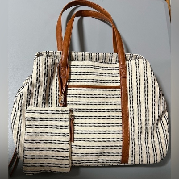 Madison West Overnight Tote and Sidekick Bag White With Black Stripes - Picture 6 of 14